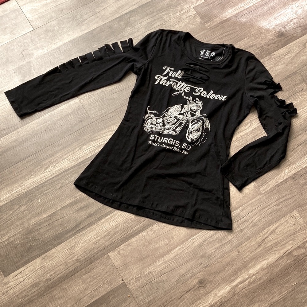 NEW Full Throttle Saloon Rhinestone Long Sleeve Motorcycle Top